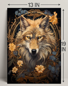 Majestic Wolf In Floral Frame Poster PosterGoat