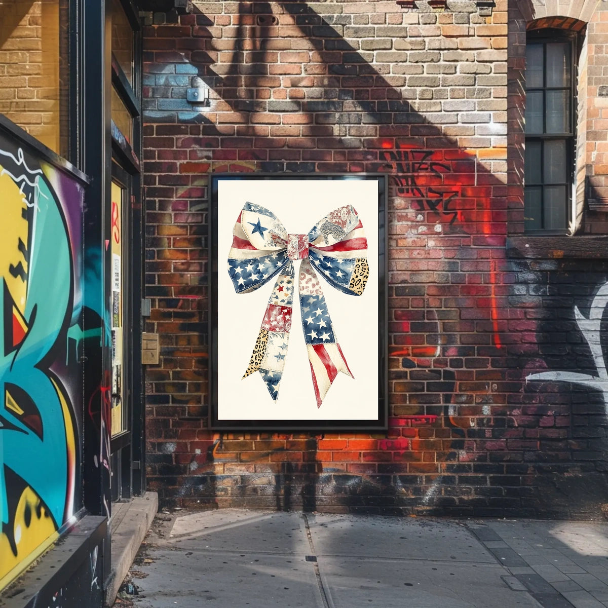 Large Coquette Bow Americana Flag Patchwork Style Poster