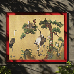 Cranes in Serenity: Traditional Asian Art Cultural Poster