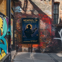 Memphis Blues Guitarist Vintage Cityscape Poster