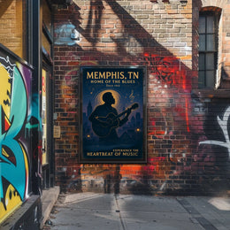 Memphis Blues Guitarist Vintage Cityscape Poster