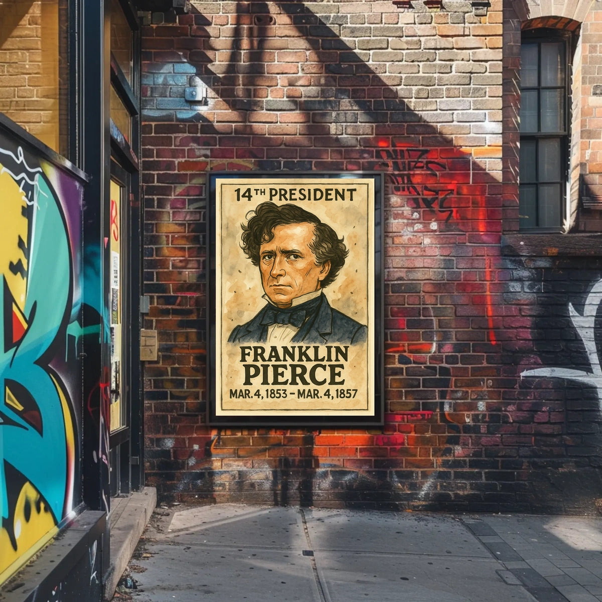 Franklin Pierce 14th President of the United States Exaggerated Cartoon Sketch Poster
