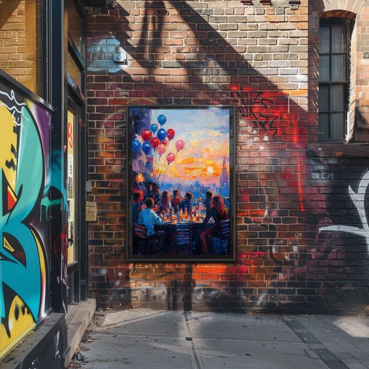 rooftop barbecue at sunset Poster