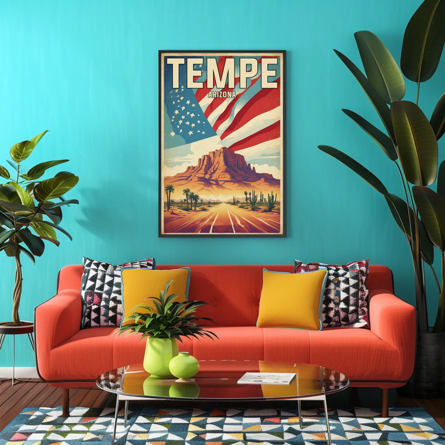 Tempe Arizona Red Rock Horizon Vintage Travel Poster