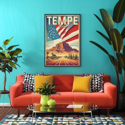 Tempe Arizona Red Rock Horizon Vintage Travel Poster