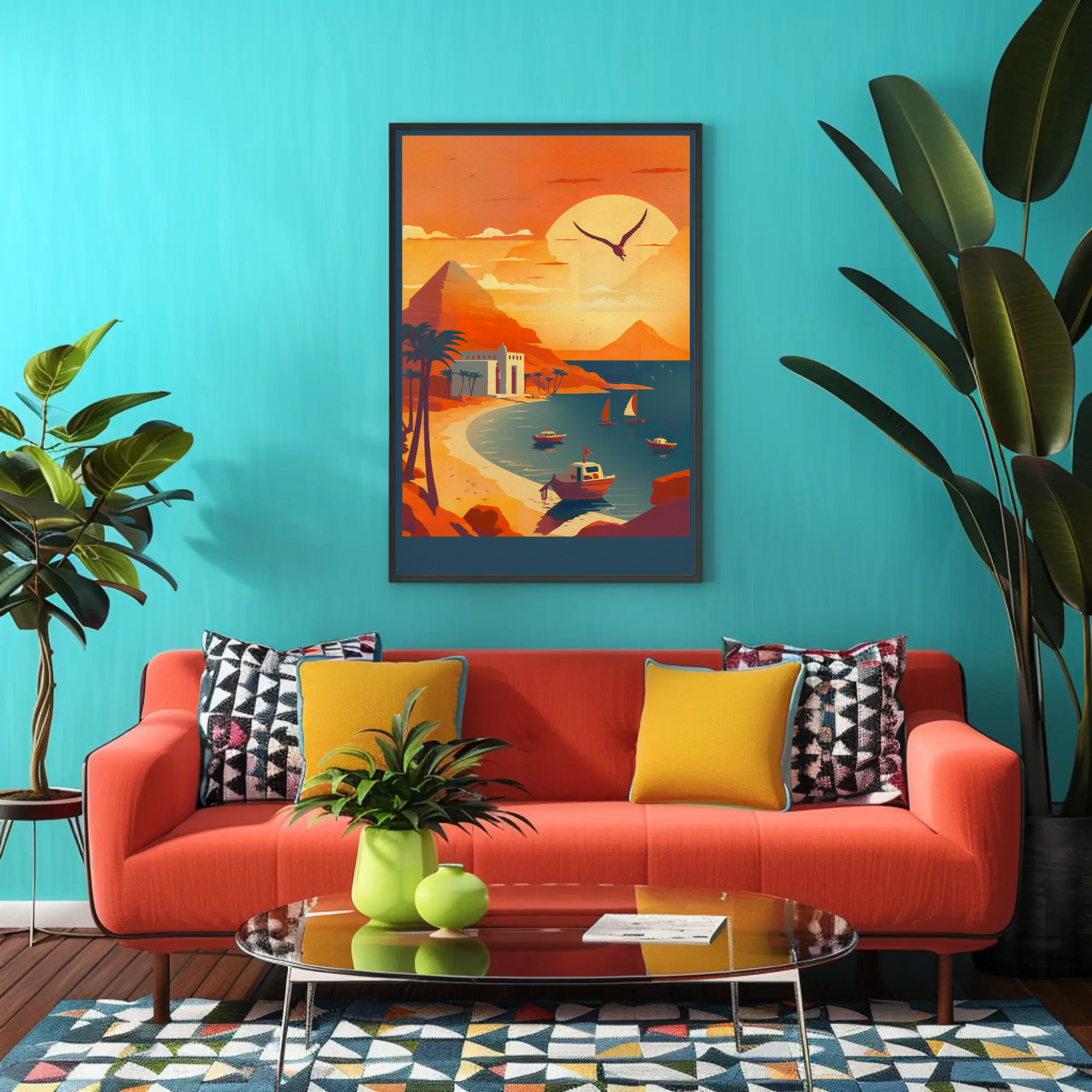 Coastal Egypt Boats And Temples Vintage Travel Poster