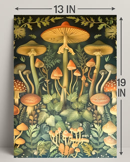 Mushroom Wonderland in Vintage Botanical Illustration Educational Poster