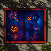 Halloween Night Spectacle Gothic Photography Realism NYC Skyline Spooky Vibe Urban Decor Lovers Poster