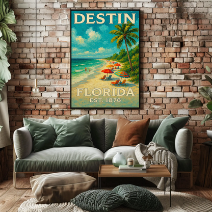 Destin Florida Palm Umbrella Beach Travel Poster