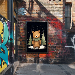 Whimsical Bear Winter Night Scene Art Poster