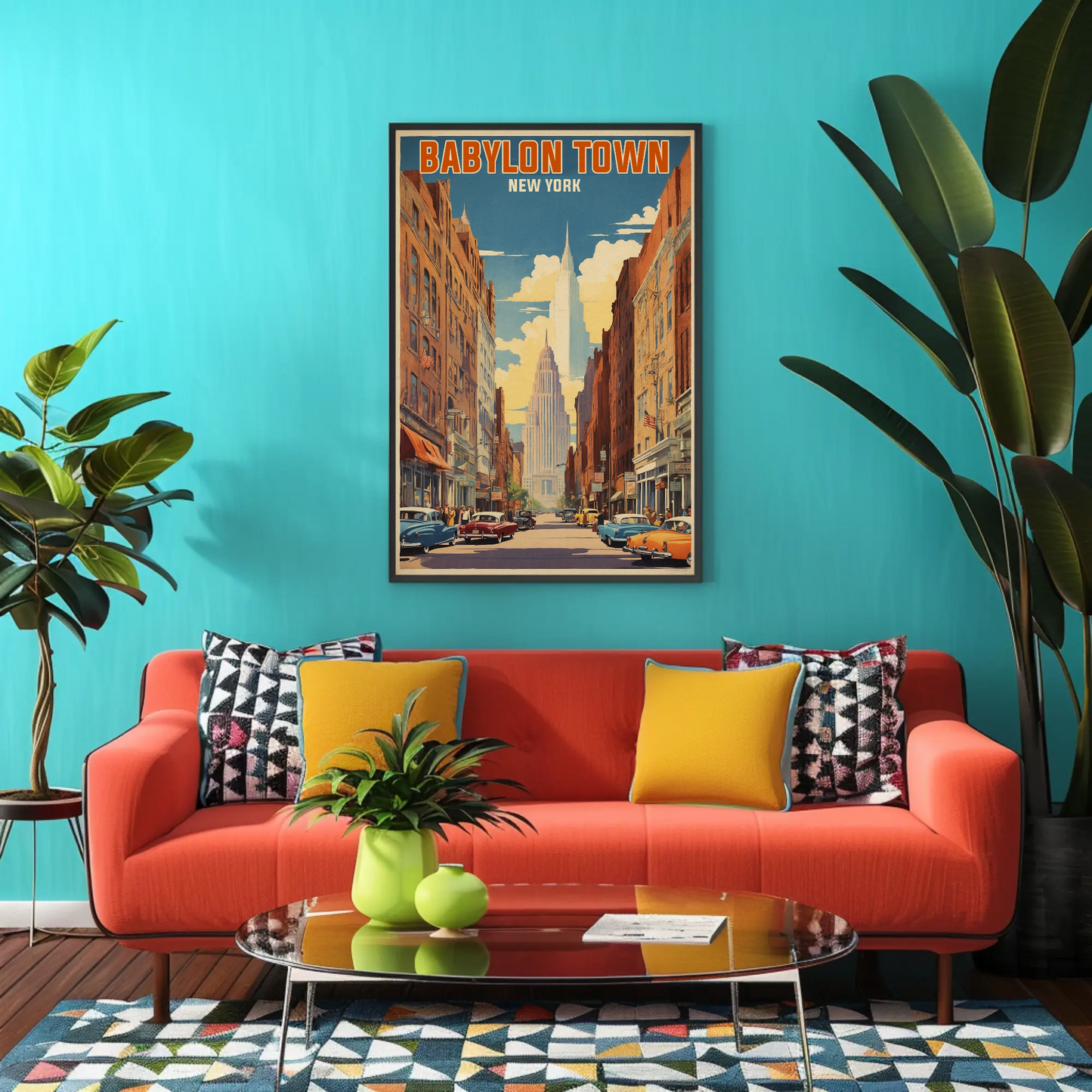 Babylon Town New York Street Scene Vintage Travel Poster