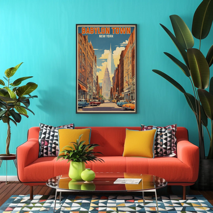 Babylon Town New York Street Scene Vintage Travel Poster