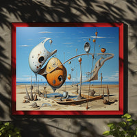 Surreal Desert Landscape with Futuristic Sculptures - Artistic Poster