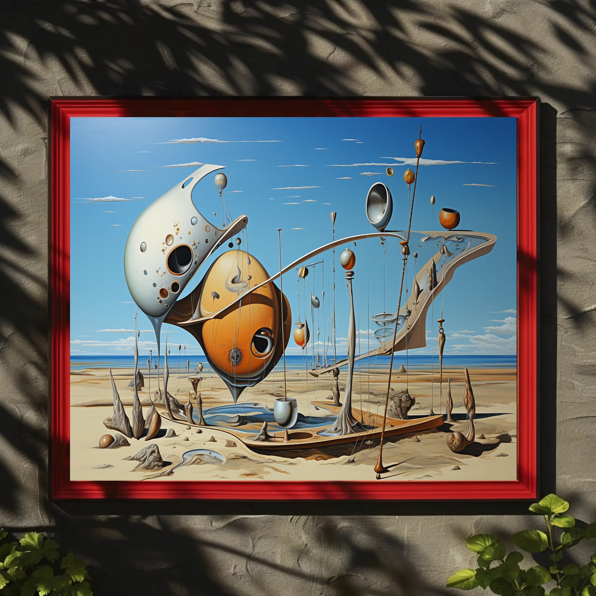 Surreal Desert Landscape with Futuristic Sculptures - Artistic Poster