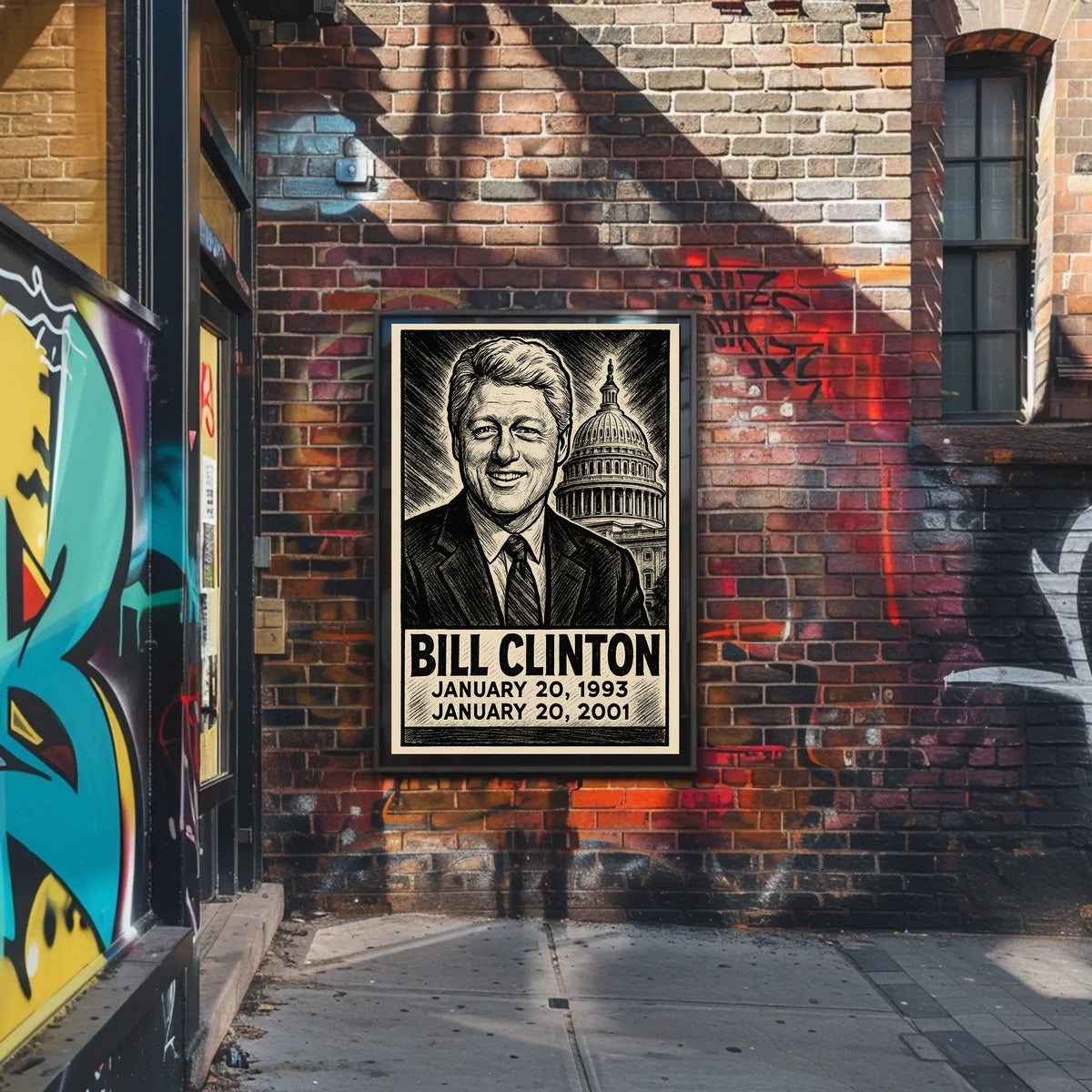 Bill Clinton 42nd President of the United States B & W Comic Sketch Poster