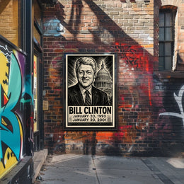 Bill Clinton 42nd President of the United States B & W Comic Sketch Poster