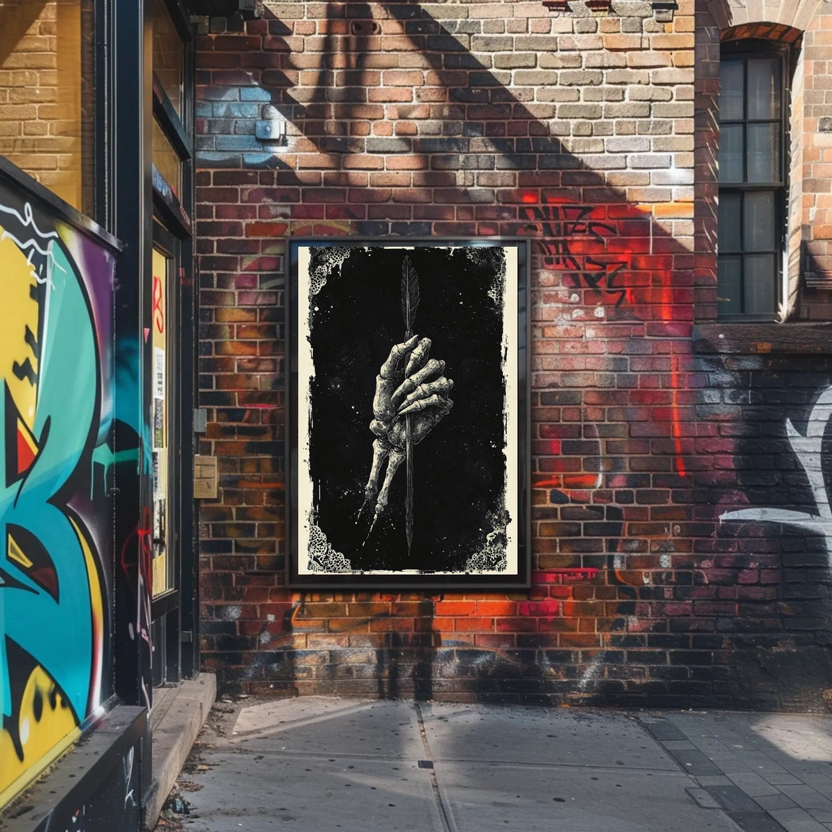 Eerie Dark Skeleton Hand with Arrow Art Print Poster