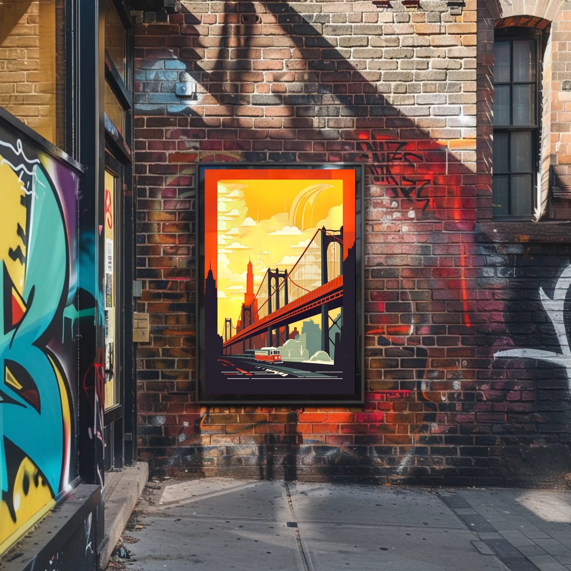 Urban Bridge Art Deco Poster