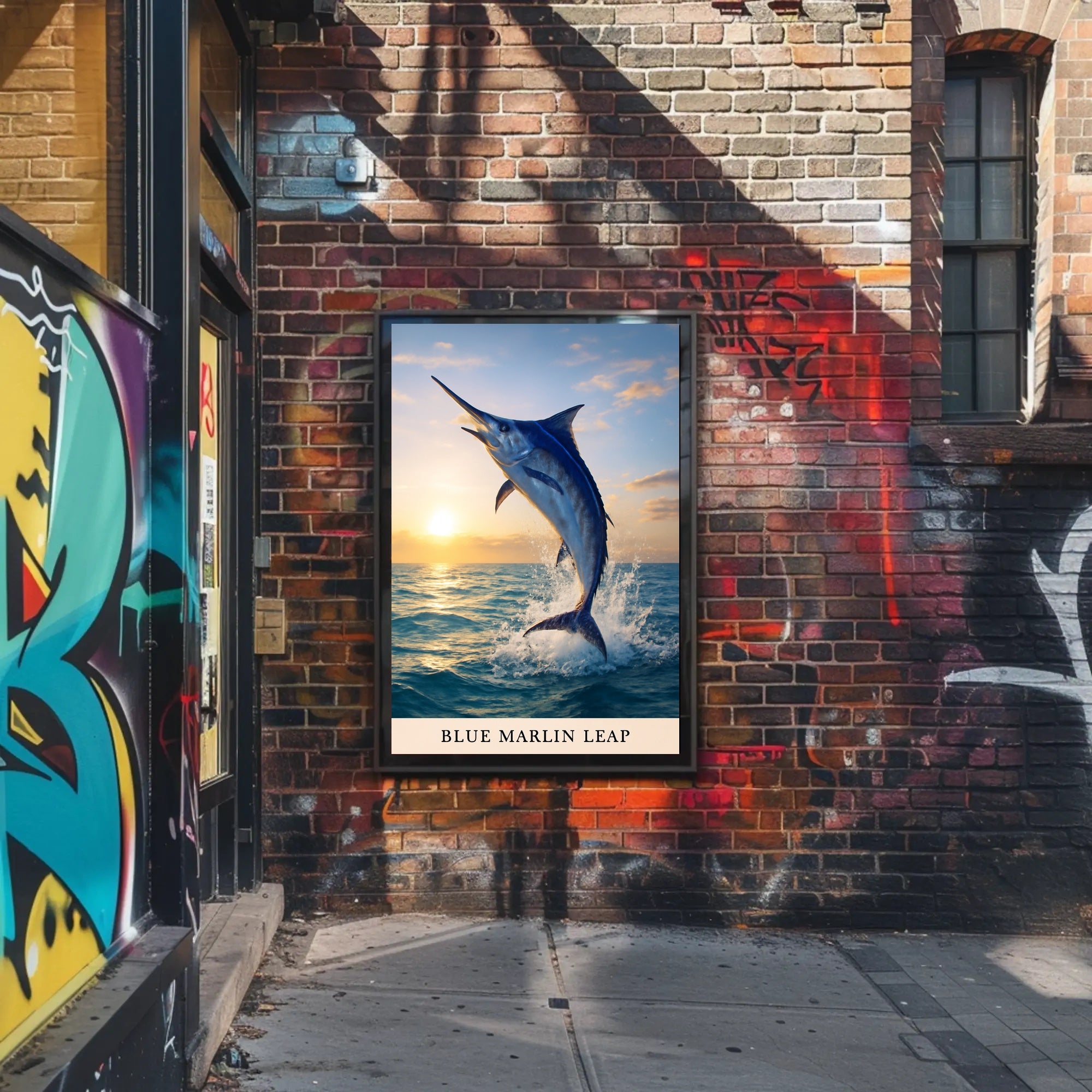 Blue Marlin Leap Poster PosterGoat