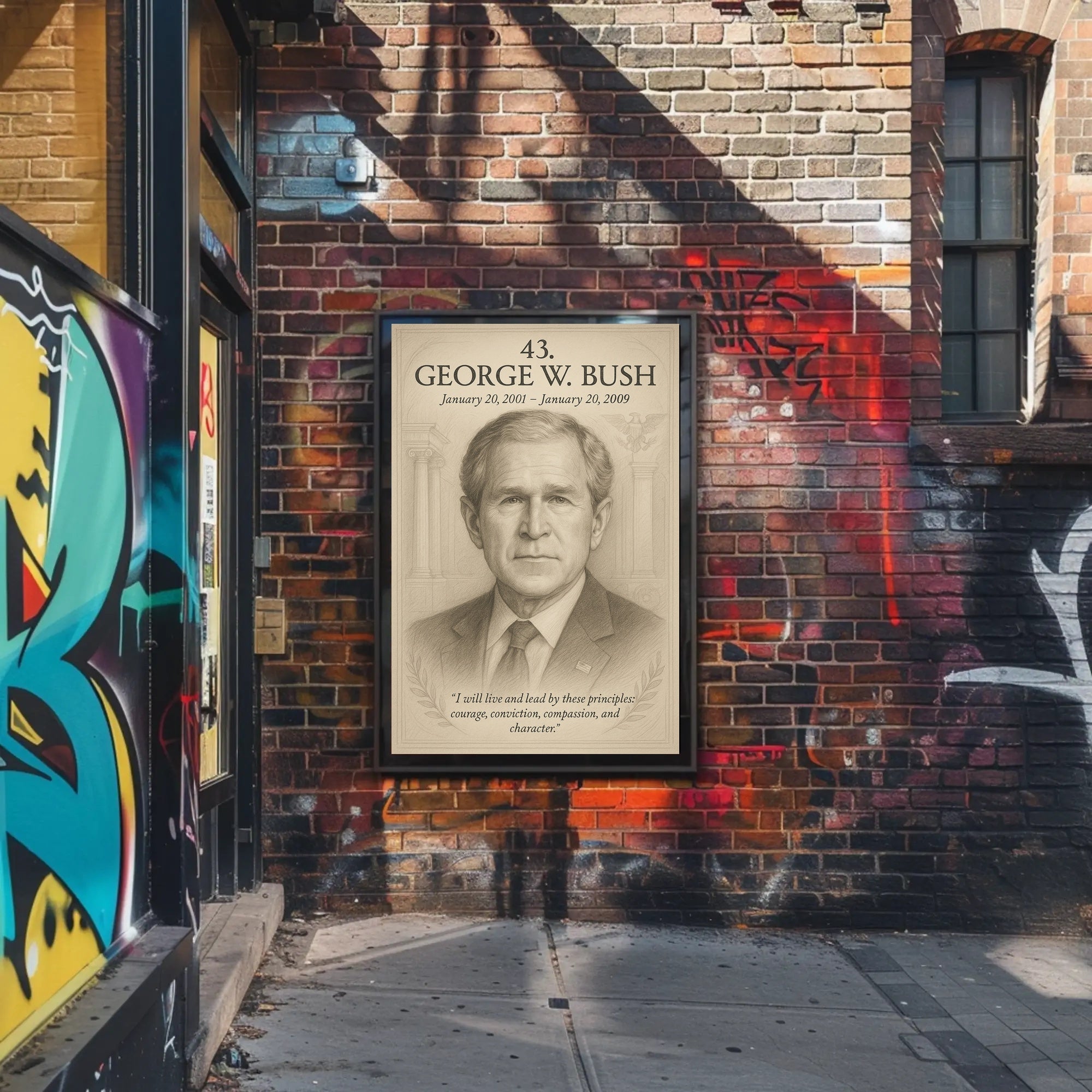 George W Bush 43rd President Sketch Poster Art Print Decor PosterGoat