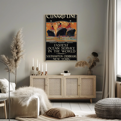 Cunard Line - Fastest Ocean Service Vintage Travel Poster
