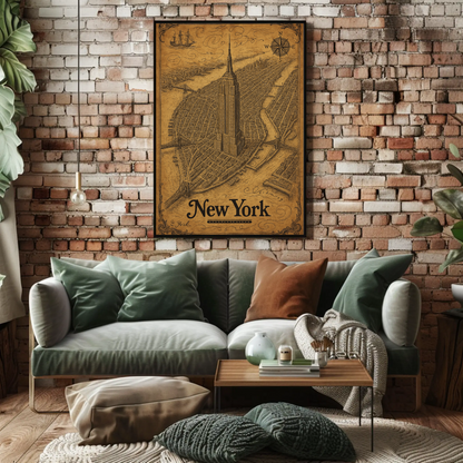 Vintage Empire State Building Old Map Poster