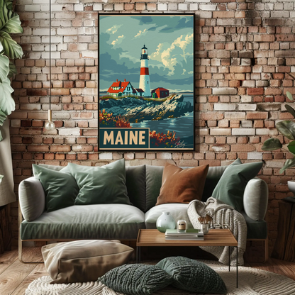Maine Lighthouse Coastal Classic Travel Poster