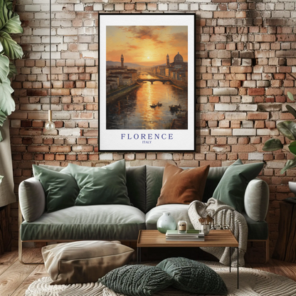 Florence Italy Sunset River Cityscape Romantic Travel Poster