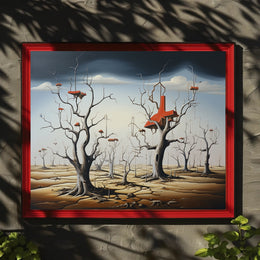 Surreal Trees and Structures: Futuristic Sci-Fi Poster