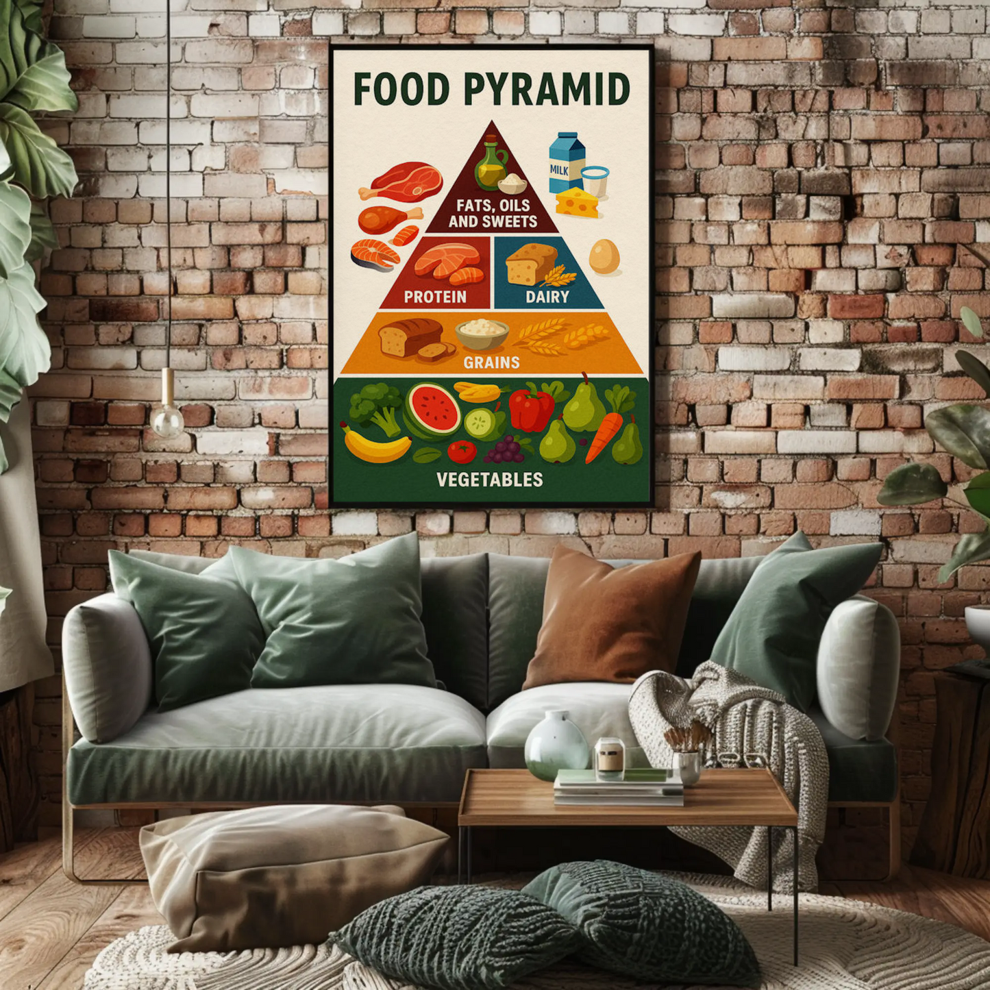 Food Pyramid Balanced Nutrition Guide Art Travel Poster