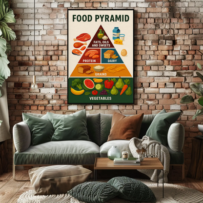 Food Pyramid Balanced Nutrition Guide Art Travel Poster
