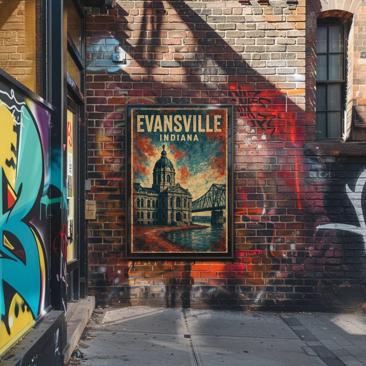 Evansville Indiana Scenic Cityscape Nostalgic Poster