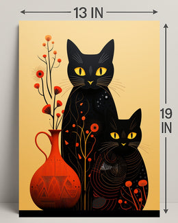 Enigmatic Felines And Floral Harmony Poster