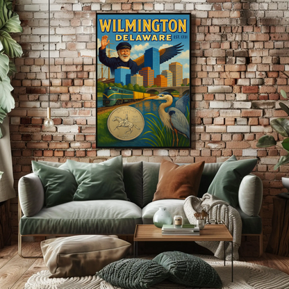 Wilmington Delaware Sailor Heron Train Travel Poster