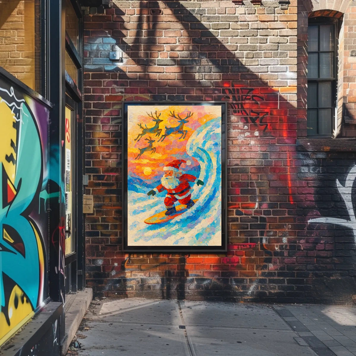 Santa Surfing Festive Tropical Holiday Poster