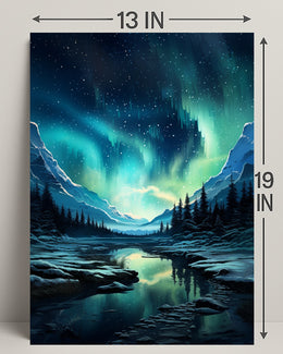 Aurora Borealis Over Snowy Mountains Poster