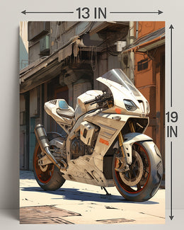 Futuristic Motorcycle In Urban Alley Poster PosterGoat