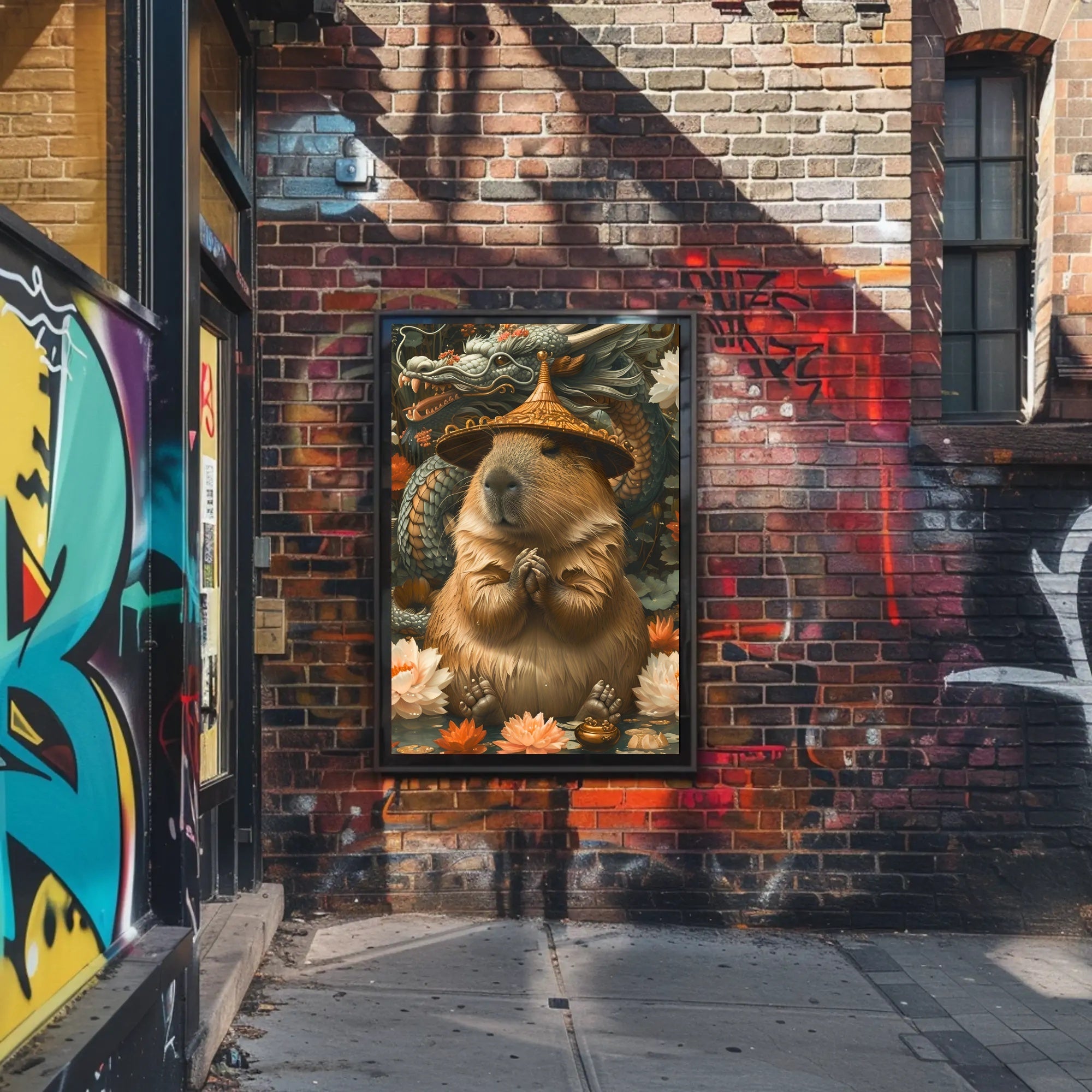 Meditative Capybara with Dragon Poster Art