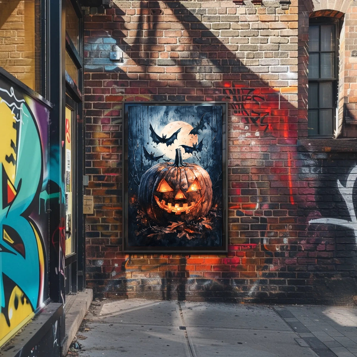 Halloween Night Jack-o'-Lantern and Bats Cultural Poster