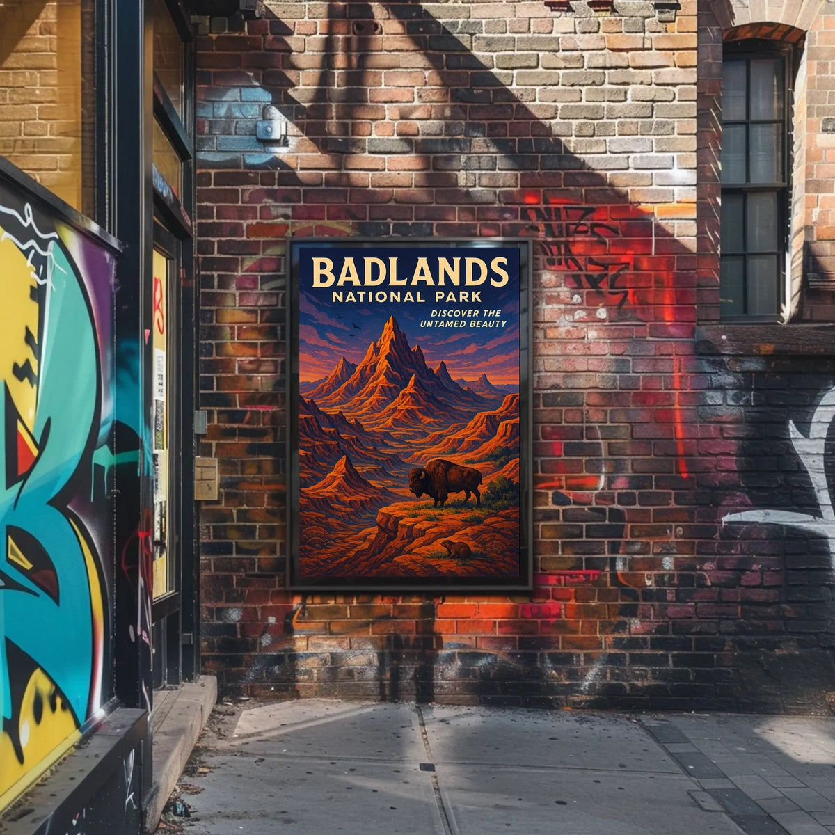 Badlands National Park Vintage Bison Adventure Poster