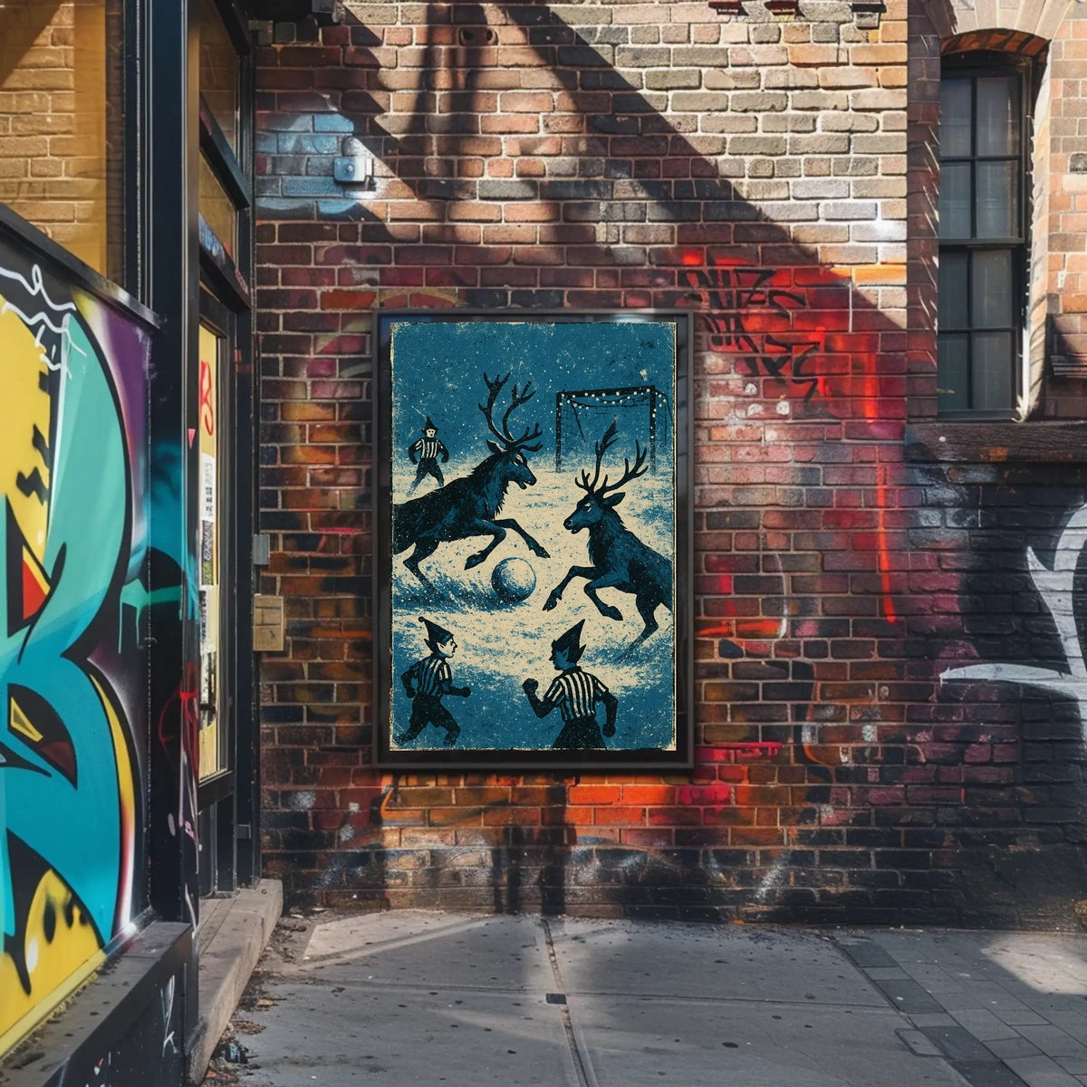 Whimsical Reindeer Soccer Vintage Holiday Poster Art