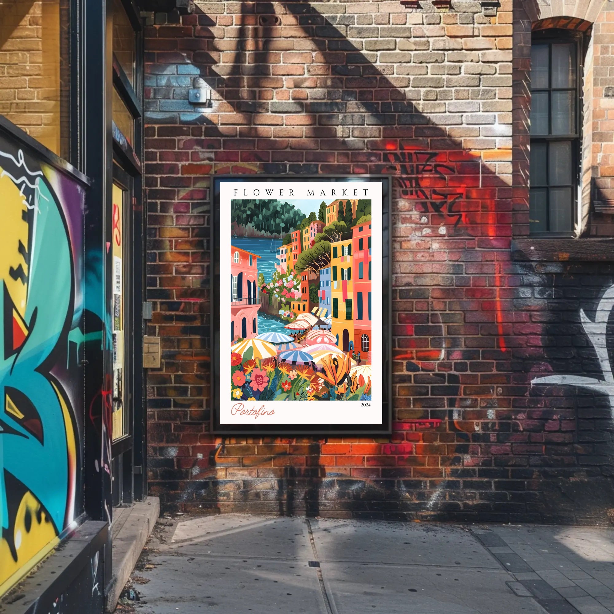 Portofino Flower Market Poster PosterGoat