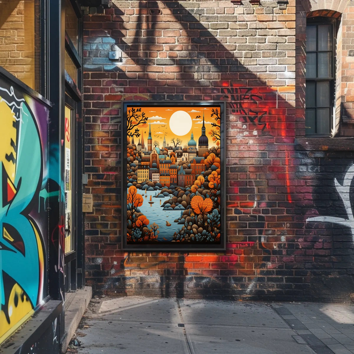 Stylized European Cityscape Art Print Cultural or Heritage Poster