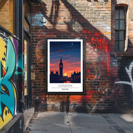 London Sunset Cityscape Illustration - Urban or Cityscape Poster