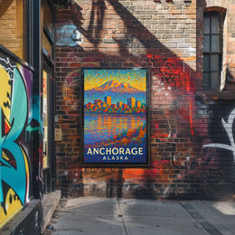 Anchorage Abstract Cityscape Poster: Vibrant Pointillist Art