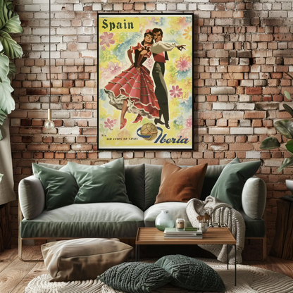 Spain Flamenco Dancers Colorful Flowers Iberia Travel Poster