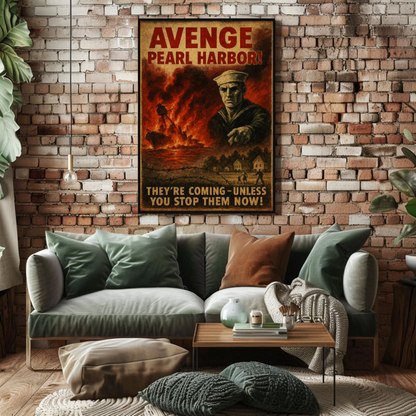 Avenge Pearl Harbor Dramatic WWII Propaganda Poster