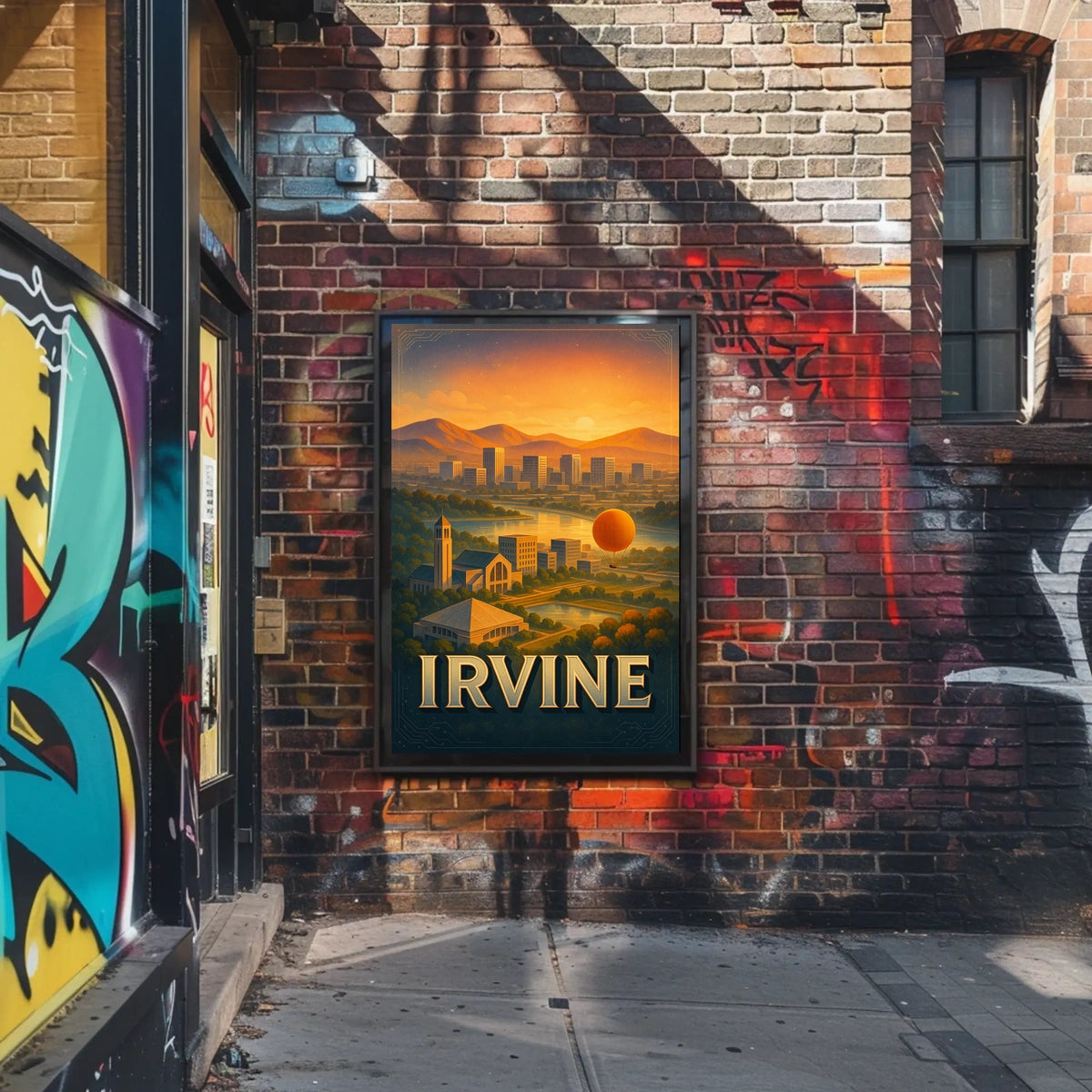 Irvine Scenic View Hot Air Balloon City Skyline Mountains Poster