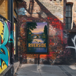 Serene Riverside Scene at Dusk Travel Poster