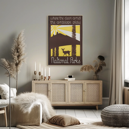 National Parks - Where the Deer and Antelope Play Vintage Travel Poster